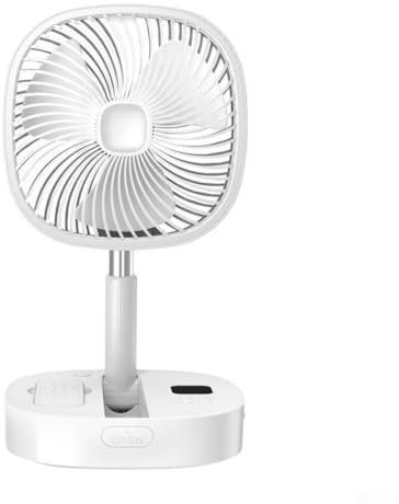 Feeshoppher Portable Floor Fan With Remote Control USB Rechargeable Standing Oscillating Fan With 5 Speed Settings Height Adjustable Folding Design For Home Office(White)