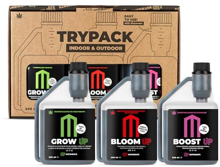 UP NUTRIENTS Trypack Engrais Grow, Bloom & Boost 500 ml Engrais 100 % organique pour intérieur et extérieur Enracinement, croissance et engraissement floraison bourgeons Stimulateur fleurs et plantes