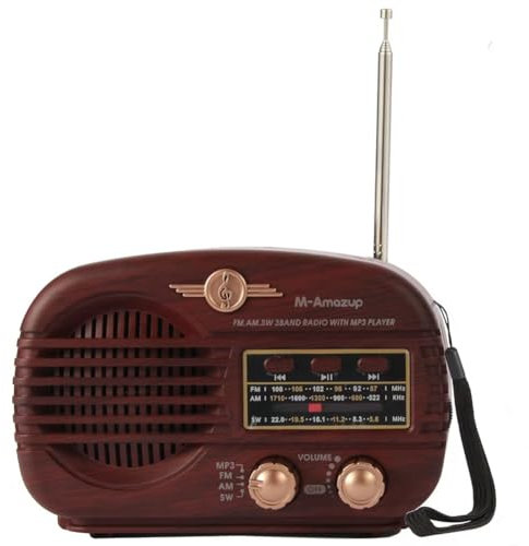 Huudngeje Radio Bluetooth in Stile retrò AM FM Transistor Transistor Batteria Portatile Player Music Brown