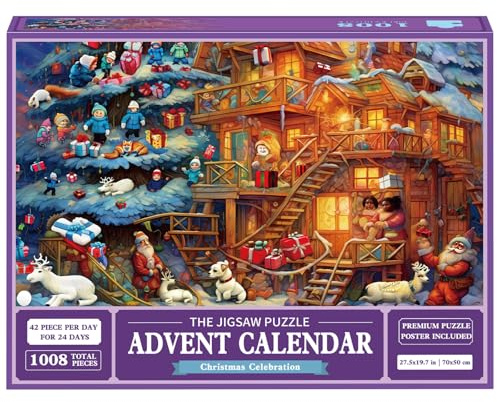 MOMAHUA Jigsaw Advent Calendar 2025, Jigsaw Puzzles for Adults with 24 Boxes 1008 Pcs for Women Men Kids Puzzles for Girlfriend Birthday Presents for Mum Dad Christmas Gifts for Teenage Girls Boys