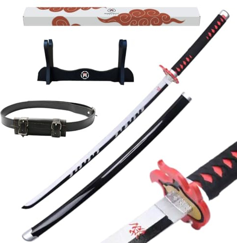 Hashiman Katana Demon – manga svärd + svärdhållare trä + bälte – samuraj Catana cosplay anime – träsvärd barn vuxna – ninja dekoration kostym sabel (Tanjiro Kamado V2)