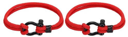 sourcing map Pulseras de cuerda trenzada, pulsera de la amistad de dos filas con grillete de ancla tejida, talla única, Poliéster, Ágata