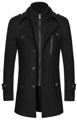 Manteau Homme Hiver Long Noir Grand Froid Classe en Laine Bouillie Veste Chaud Duffle Coat Parka Fourrure Mi Longue Blazer Chic Et Elegant Court d'hiver Chaude Trois Quart Redingote Blouson Cardigan
