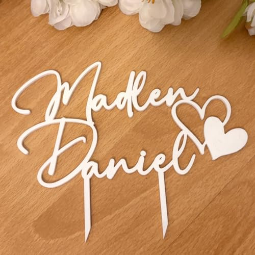 NoriKids Cake-Topper personalisiert – aus Acryl – mit euren Namen & Herz | Tortendeko Hochzeit – handgefertigter Tortenstecker – individuelle Hochzeitsdeko – personalisierte Geschenke