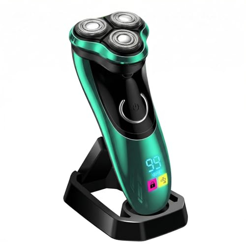 Rasoir électrique pour homme, rasoir rotatif sans fil rechargeable à 3 têtes avec support de charge, étanche IPX7 et étanche IPX7, tondeuse pop-up intégrée