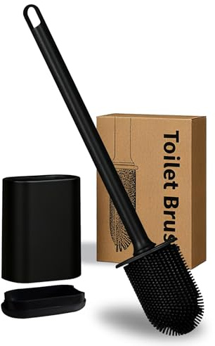 Toilettenbürste für die Wandmontage Klobürste Silikon, WC Bürste mit Flachem und Biegsamem Kopf Bürstengarnitur, Klobürste für Badezimmer mit TurboTrocknung Bürste Black