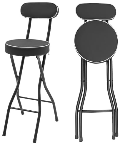 Set di 2 seggioloni pieghevoli con imbottitura e schienale – Sgabello da bar portatile per campeggio, barbecue e cucina, fino a 125 kg, seggiolone pieghevole con chiusura di sicurezza e piedini
