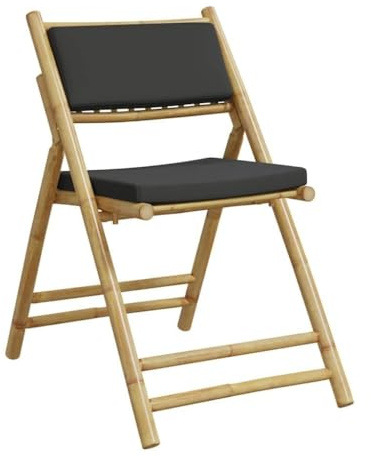 Zentexion Bistrostühle 4 STK klappbar aus Bambus mit dunkelgrauen Kissen, Sitzmöbel für Garten Terrasse Balkon, stabiles Gestell, gepolsterte Sitzfläche und Rückenlehne für Komfortables Sitzen