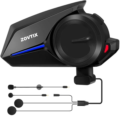 ZOVTIX Motorcycle Helmet Headset 3 Riders Motorbike Communication System S2 Intercom with Music Sharing/HiFi Sound/3 EQ Music Modes/DSP&CVC Noise Cancellation/IP67/FM Radio - S2-Gloss Black 1 Pack