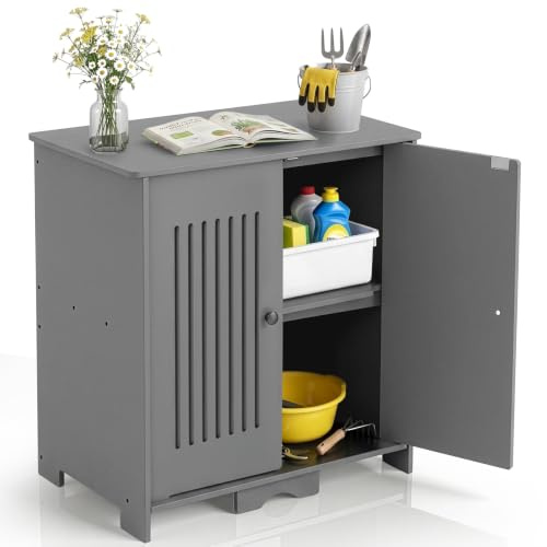 BreezTerra Gartenschrank wetterfest Outdoor, 69 x 43,5 x 73 cm, Hochwertiges PVC-Material, Leicht zu pflegen und zu reinigen, Geeignet für den Innen- und Außenbereich, Grau