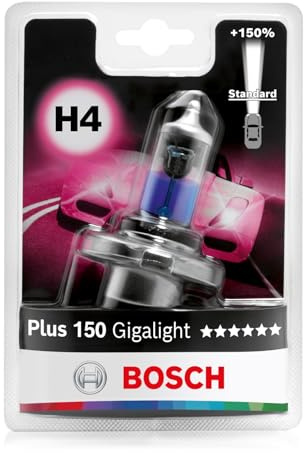 Bosch H4 Plus 150 Gigalight Halogen-Glühlampe für Auto-Scheinwerfer, 12 V 60/55 W, 150% mehr Licht - Lampensockel Typ P43t - 1 Ersatz-Scheinwerferlampe | Kompatibel mit: ABARTH GRANDE PUNTO, PUNTO, PUNTO EVO, ALFA ROMEO 164, 33, 33 Sportwagon, SPIDER, SPIDER, AUDI 100 C3 Avant