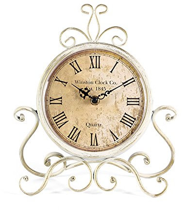 HZDHCLH Table Clocks 11Inch Height Roman Retro Silent Desk Clock for Living Room Bedroom Office(White)