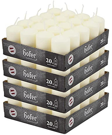 Hofer Stumpenkerzen Wachskerzen - 4 x 7 cm - Farbe Elfenbein - Lange Brenndauer: 7 Stunden - Unparfümierte - Tropffrei - 80 Stück