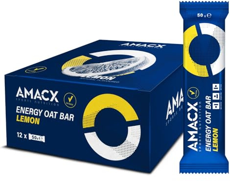 AMACX Barre Energetique Sport à l’avoine – Healthy Snacks Riches en Glucides & Magnésium – 12 x 50g – Barre Protéinée pour Endurance & Récupération – Paquet de 12 – Citron