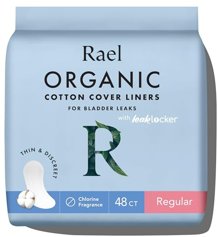 Rael Incontinence Liners for Women, Organic Cotton Cover, Postpartum Essential, Moderate Absorbency, Bladder Control, 4-Layer Core with Leak Guard Technology (Regular, 48 Count)