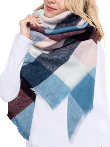 JFAN Écharpe Grand Plaid Femme Écharpe Chale Cachemire Imitated Chaud Automne Hiver Étole Wraps Classique Élégante Confortable Bleu Violet Taille unique