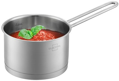 SILBERTHAL Pentolino acciaio inox 2 litri - Fondo triplo strato - Induzione e gas - Casseruola con manico lungo