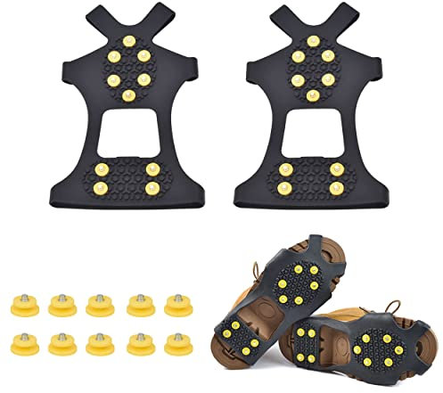 HQCM Anti Rutsch Spikes für Schuhe Ice Klampen Steigeisen Slip-on Stretch 10er-Pcs Ersatz Schuhspikes Schuhkrallen für Outdoor Sports Schnee, Größe EU 34-39