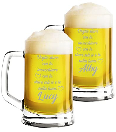 Colorfamily Coppia Boccali da birra Personalizzati Set da 2 Boccali da birra personalizzati con nome Voglio stare con te - bicchiere in vetro 50 cl