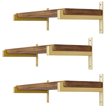 Regalhalterungen, robust, 31 cm, zur Wandmontage, industrielle Metallregalstützen mit Rand, 6 Stück, goldfarben