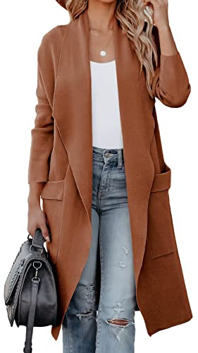 kinstall Damen-Strickjacke mit lockerer Passform, Langen Ärmeln, offener Vorderseite und Taschen, Schwarz, Coffee, M