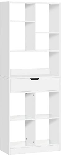 HOMCOM Bücherregal Standregal mit 9 Fach Aufbewahrungsregal mit Schublade Bücherschrank Büroregal für Wohnzimmer, Schlafzimmer, Büro, Weiß