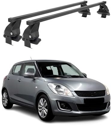 Menabo - Barre da tetto trasversali per Suzuki Swift V 2013-2017 - Galleria da tetto, portabagagli, portabiciclette da tetto, parte da tetto in acciaio 2X, capacità di carico 50 kg