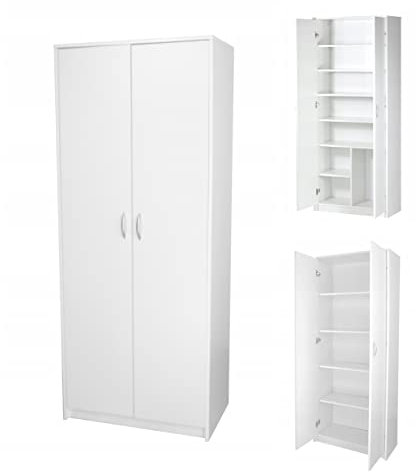 Home Collective Kleiderschrank Mehrzweckschrank Regal weiß 74cm breit 180cm hoch mit Vier Einlegeböden Aktenschrank Haushaltsschrank Schrank Organizer aus Holz für Schlafzimmer Flur Keller Büro