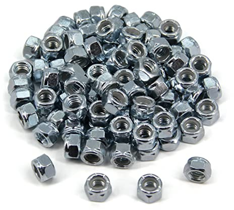 Yeebyee 5/16-18 Nylon Insert Hex Lock Nuts,Carbon Steel White Zinc Plated, Hex Lock Nut Silver Self-Locking Nylock Locknuts,100pcs/pack (5/16-18-100pcs)