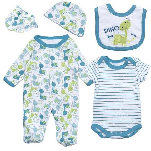 Reborn Baby Boy Doll Clothes 20-22 inch Newborn Doll Boy Outfit 5 Pieces Dinosaur Design Reborn Baby Doll Accessories Stuffs Idea Gift