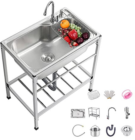 Duchunsheng Portable Sink Outdoor Kitchen Units Portable Hand Wash Station, Large-capacity Commercial Sink, Easy To Install, With Storage Space And Towel Storage, Dining Room Bathroom Bar Balcony