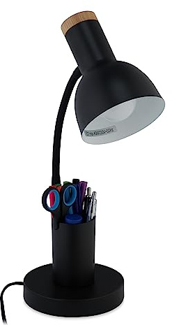 Relaxdays Schreibtischlampe, Bürolampe mit Kabel, schwarz | Metalltischleuchte