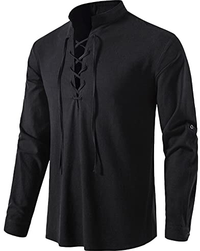 YAOHUOLE Chemise Homme Médiévale Manches Longues Chemise Homme Lin