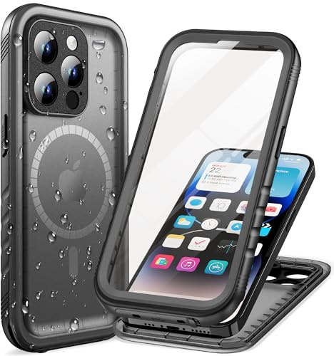 Cozycase TOP Militärschutz Magnetische Hülle für iPhone 14 Pro für MagSafe wasserdichte 360 Grad Panzerhülle Outdoor Magnetic Case Komplettschutz Soßfest Staubschutz Magnet Handyhülle Schwarz