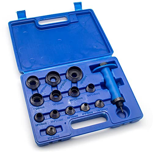 LeTkingok Juego de 14 Punzones Huecos, Herramienta de Perforación de Cinturón para Manualidades de Cuero con Caja de Plástico, Herramienta para Manualidades de Cuero, Tamaño 5-35mm Opcional