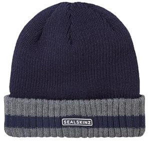 SEALSKINZ | Holkham | Unisex Waterproof Cold Weather Striped Roll Cuff Beanie Hat | for Everyday & Outdoor Activities | Warm Fleece Lining | Three-Layer Insulation Technology Navy
