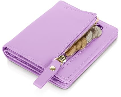 Moorle Damen Geldbörse, Kleines Damen Portemonnaie, lila Leder Geldbeutel Geldbörse Münzfach Damen, Portemonnaie mit Reißverschluss Mehreren Kartenfächer für Feste Geschenk Kleine Damen Geldbörse