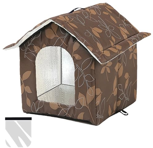 Katzenhaus Outdoor, Katzenhöhle für Draußen, Katzenhaus Für Draußen Winterfest Wasserdicht, Kombiniert isolierte Aluminiumfolie Mit abnehmbarem Transparentem Vorhang (M, Braun)
