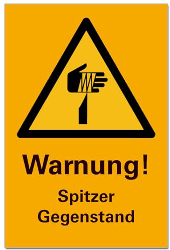Warnung Spitze Gegenstände Schild Hinweisschild PVC 300 x 200 x 3 mm Vorgebohrt B1-Zertifiziert