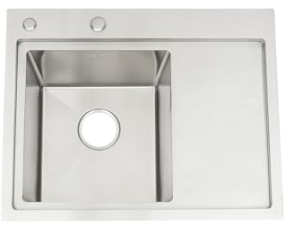 Fregadero de cocina de acero inoxidable, 1 cubeta de 62,99 x 50,04 cm, de acero inoxidable cepillado, con escurridor, dispensador de jabón y tubo de desagüe