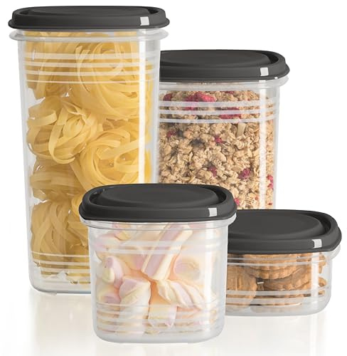 Hausfelder Vorratsdosen, 4er Set, Transparent | Vorratsdosen mit Deckel, 4er Vorratsbehälter-Set, BPA-frei, Aufbewahrungsbox Küche