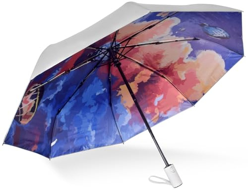 Cuby UV-Sonnenschirm, kompakt, faltbar, Reise-Regenschirm, automatisches Öffnen und Schließen, winddicht, regenfest, 99,9% UV-Schutz, Sonnenschirm mit silberfarbener Anti-UV-Beschichtung
