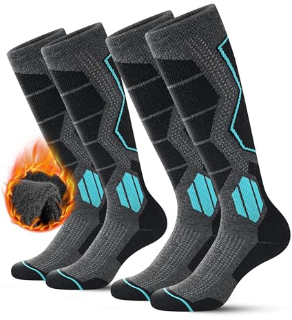 YESWEL Calze da sci per uomini e donne in lana merino, 2 paia, calze termiche calde, calze spesse in felpa nere per sport (39-42, 2 paia | Grigio)
