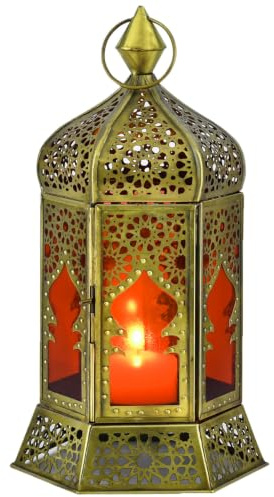 Orientalische Laterne Labib Deko aus Metall und Glas in Rot 30 cm