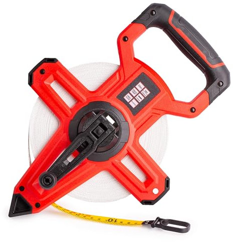 MIVOS Offenes Rollbandmaß 50m x 15mm - Bandmaß aus Glasfaser - Skala- Schneller Bandeinzug - ABS-Kunststoffgehäuse - Ergonomischer & rutschfester Maßband