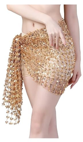 HWJFDC Bauchtanz Hüfttuch Bauchtanz Hüfttuch Pailletten Gewebt Wickelrock Kette Gürtel Orientalische Tänzerin Performance Kostüm Zubehör, gold, Einheitsgröße