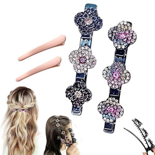Doppelschicht Haarspange, Geflochtene Haarspangen, Haarspange Mit 3 Clips, Haarspangen Mit Funkelnden Kristallsteinen, Haarspangen Damen (2Pcs-D)
