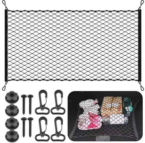 Coztie Kofferraumnetz Gepäcknetz Auto 110 x 60 cm Kofferraumnetz Auto, Trennnetz Gepäckfixierung, Kofferraum Netz Gepäcknetz Mit 4 Massiven Haken für Meisten Fahrzeugtypen Schwarz