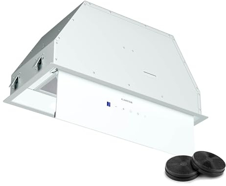 Klarstein Ventimate Dunstabzugshaube Unterbau, 60cm Unterbauhaube mit Touch-Bedienfeld, 390 m³/h Luftdurchsatz, Energieeffizienz A+, Leiser DC-Motor, LED-Beleuchtung, Kohlefilter für Umluft, Weiß