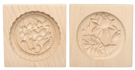 Sourcing Map 2pcs Wooden Cookie Mould 3.94 x 3.94 Flower Carved Baking Cookie Tool Biscuit Press Stamp